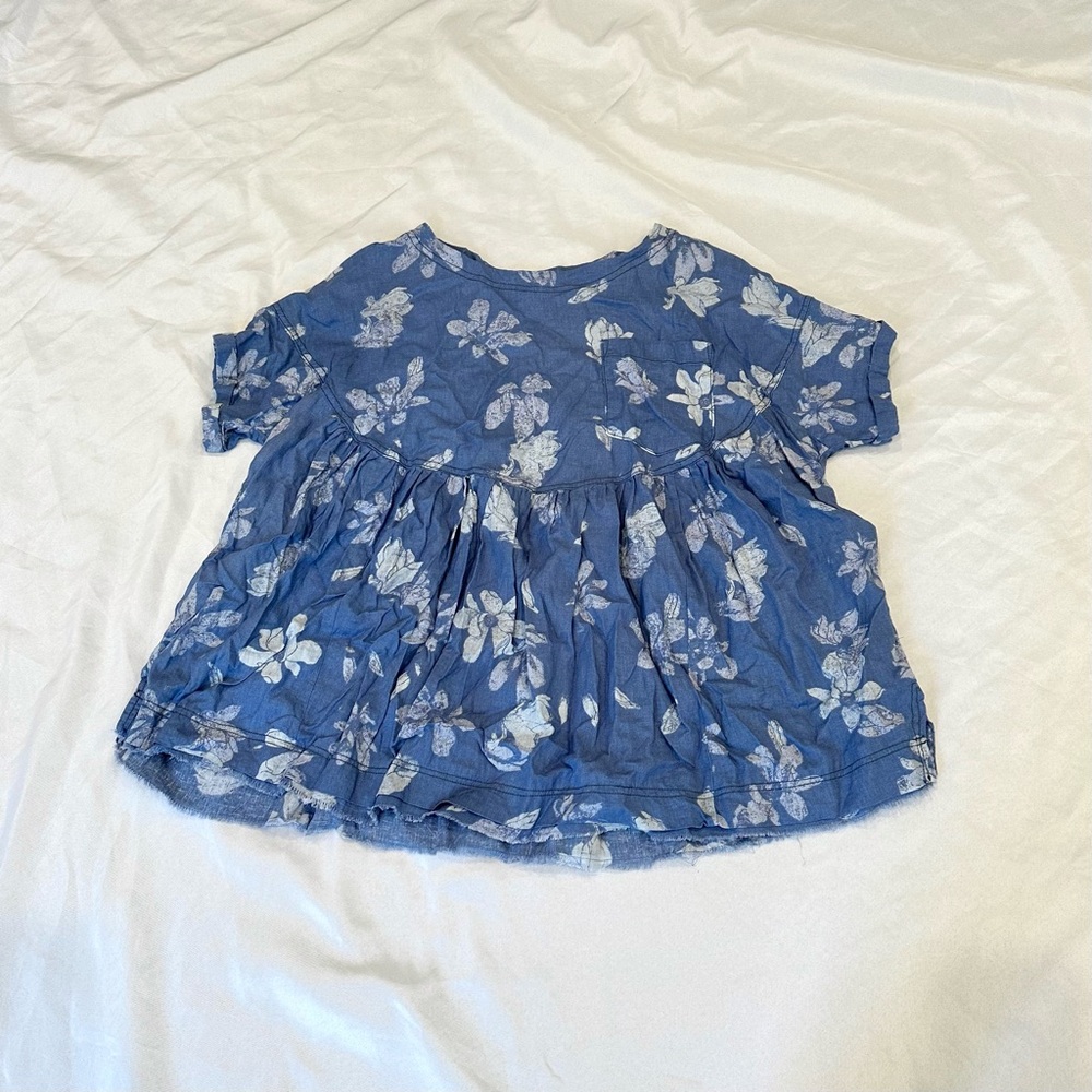 Free People Moon City Floral Blue Babydoll Top
